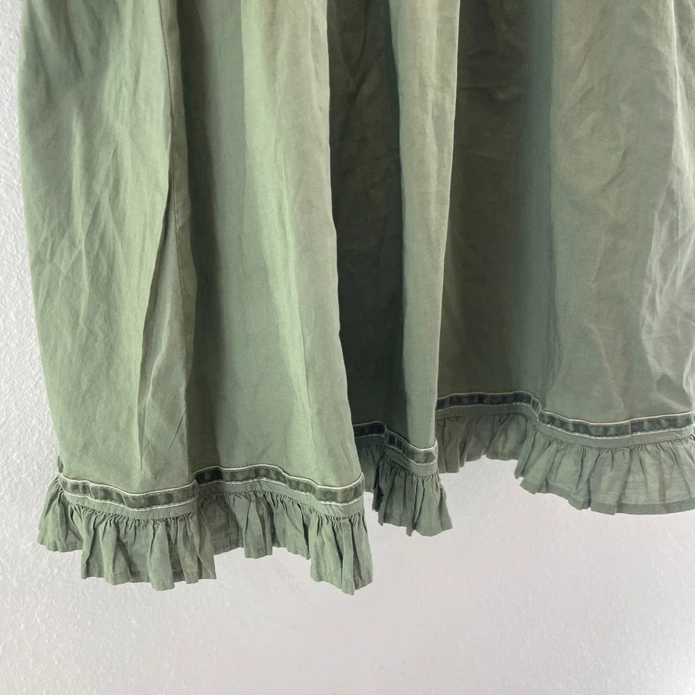 American Eagle Eyelet Embroidered Mini Dress Women M Green Cotton Ruffle Mori - Picture 6 of 15